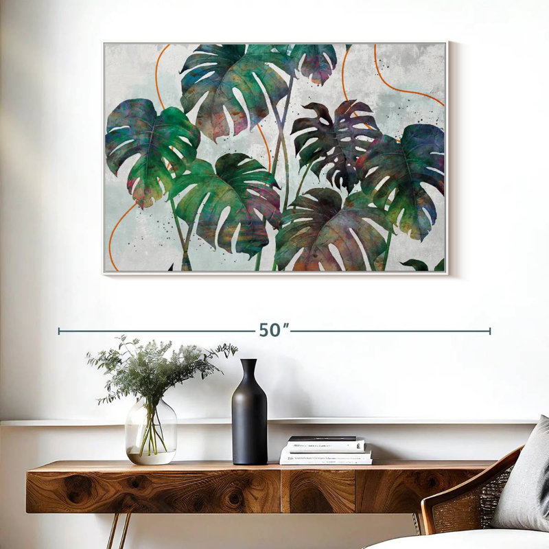 Feuilles de Monstera, Cadre flottant blanc, 40 po x 27 po