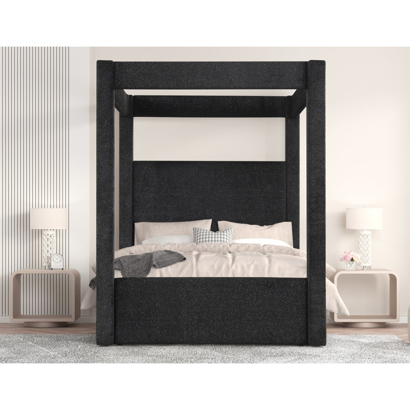 Elikai 87" Black Upholstered Canopy Bed , King
