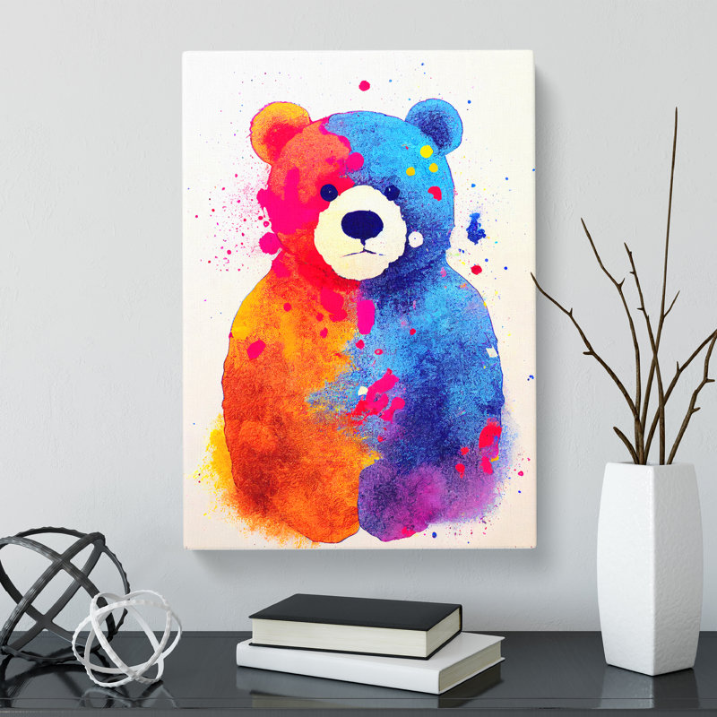 Teddy Bear Splatter Style - Wrapped Canvas, 60cm H x 40cm W x 3cm D