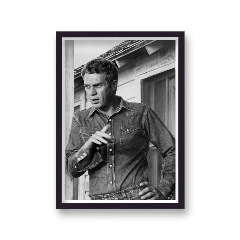 Steve Mcqueen On Set Denim Shirt 1 B&W - Single Picture Frame Print