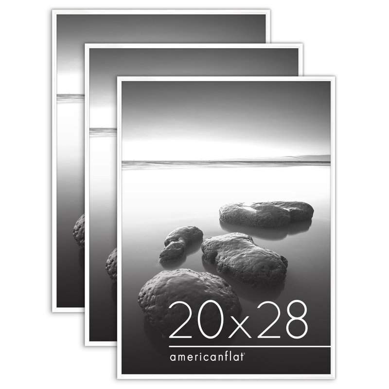  20x28 Picture Frame - Set of 3 - Slide-In Photo Frames with Buildable Molding - White Picture Frames with Polished Front Cover for Wall