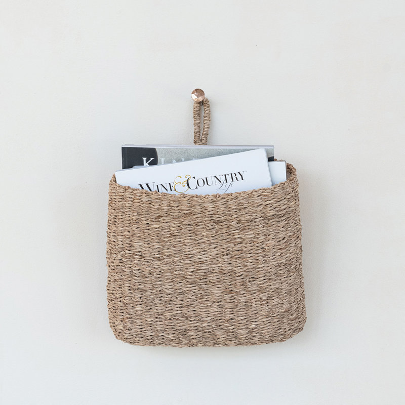 Hand-Woven Seagrass Wall Basket with Loop and Cotton Lining