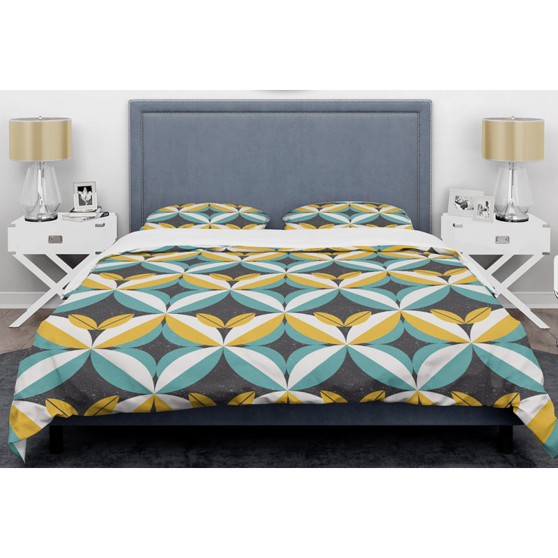 Ensemble de housse de couette abstraite Mid-Century, Housse de couette très grand + 2 taies décoratives