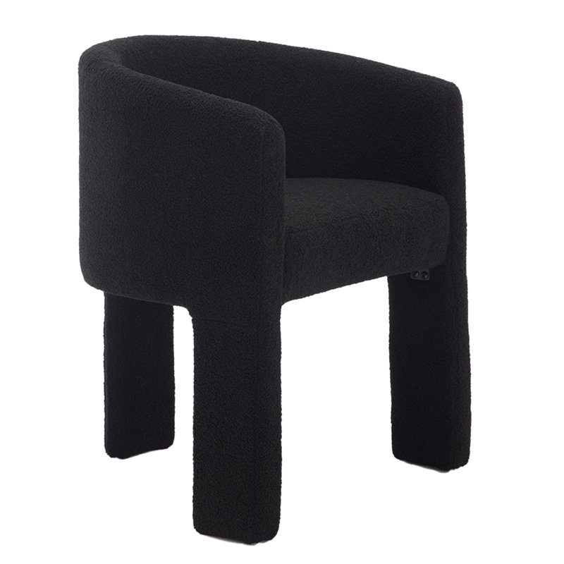Rafaelof Fully Assembled Solid Wood Barrel Arm Dining Chair, Sherpa Black
