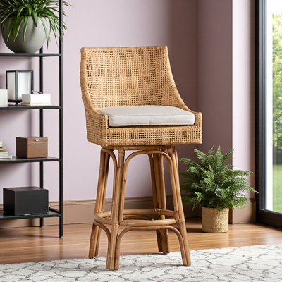 Faelyn Rattan Bar Stool in Natural Bohemian Style, White/Brown 43.15'' H X 20.62'' W X 21.17'' D