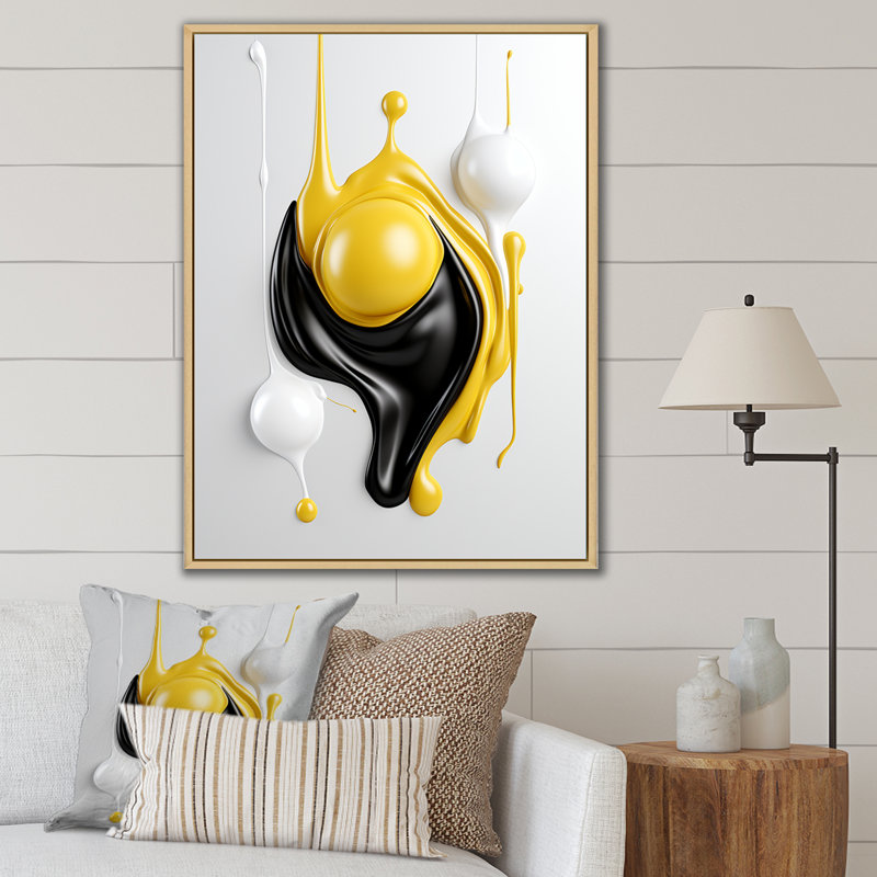 Art liquide sur toile, abstrait liquide noir et blanc I, Cadre flottant érable, H 20 po x l 12 po x P 1 po