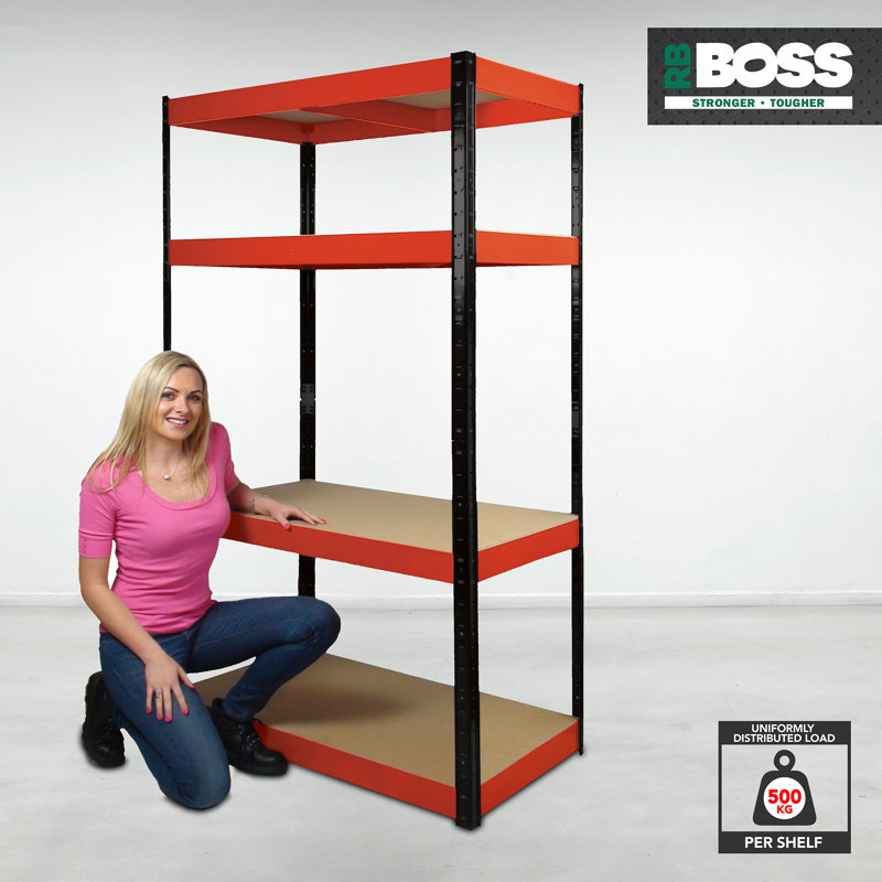 Larue Metal Shelving Unit, Red/Black, 180cm H x 90cm W x 30cm D