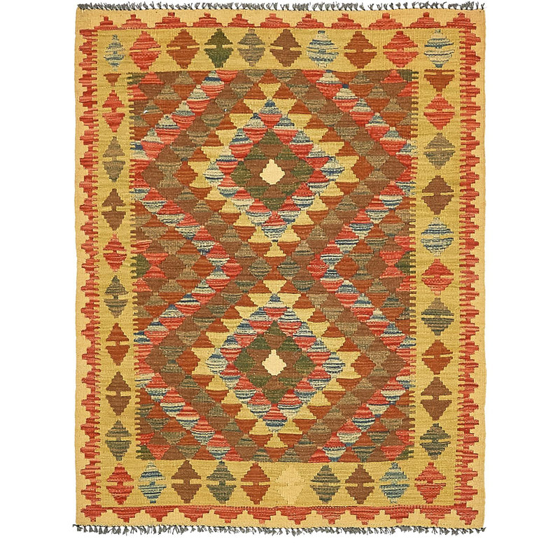 Tapis de zone en laine beige/brun 3 pi 5 po x 4 pi à main one-of-kind noué la Doorfield