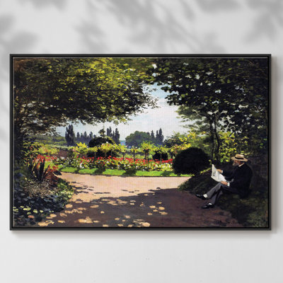 Adolphe Monet, lecture dans le jardin, 1866, reproduction d'art encadrée sur toile par Claude Monet