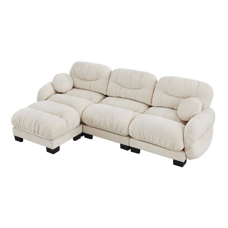Pleated Design Cozy Chenille Fabric Modular Sofa with High-Density Ergonomic Foam and Flexible L-Shape Configuration