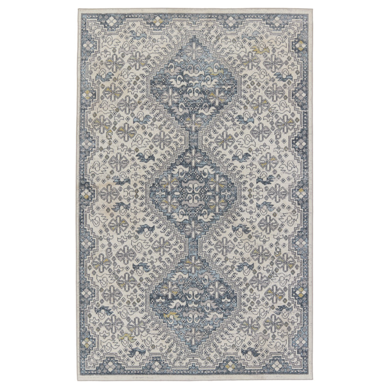 Phoebe Machine WashableOriental Area Rug in Cream/Blue, Rectangle 5'3" x 8'