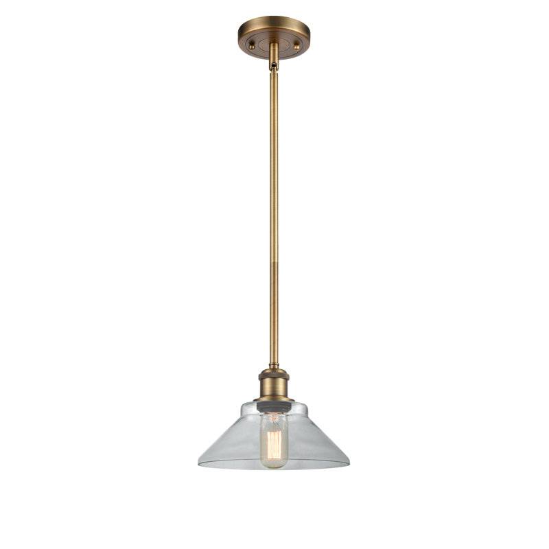 Luminaire suspendu conique 1 lumière Newton St Loe, Ampoule non incluse, Laiton brossé, Transparent