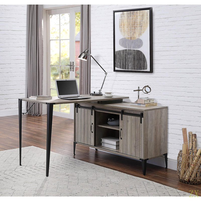 Bureau d'écriture en L avec armoire latérale, Gris