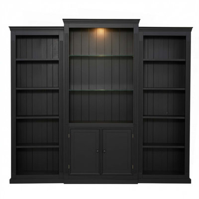 78.75' Tall 3-Pieces Bookcase,Display Cabinet With 5 Colors Adjustable Led Ceiling Light,Retro Style Bookshelves With Tempered Glass Shelves