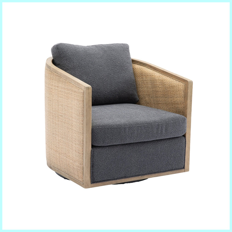 Swivel Barrel Chair, 360 Degree Swivel Barrel Club Chair, Carbon Black Boucle