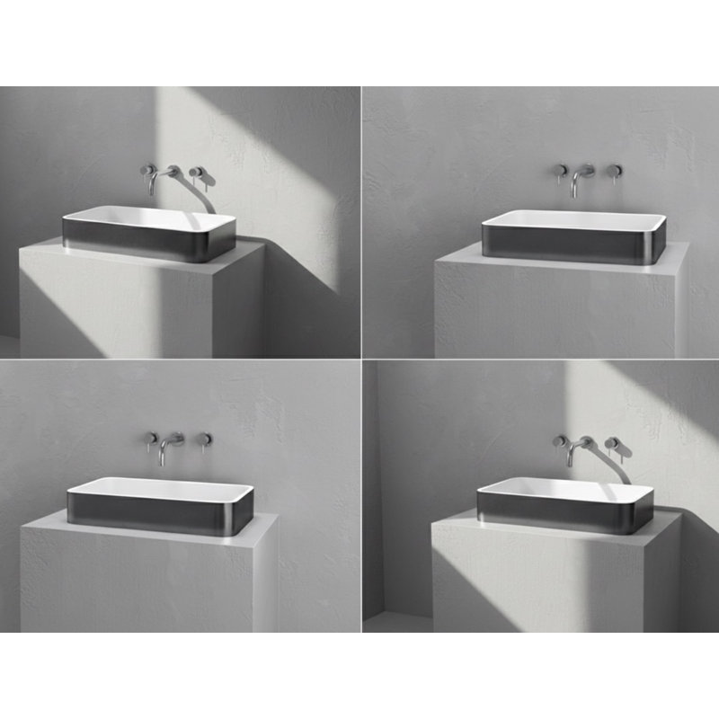 Vast Studio Rectangular Countertop Bathroom Sink, Silver/White