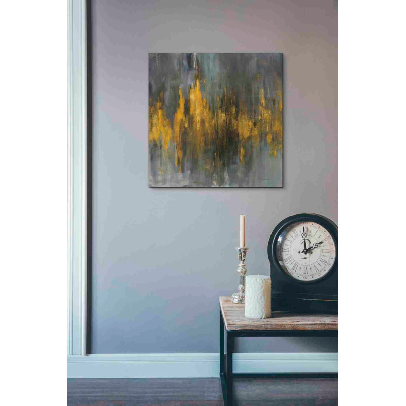«Black and Gold Abstract» par Danhui Nai, art mural sur toile, H 18 po x l 18 po x P 0,75 po