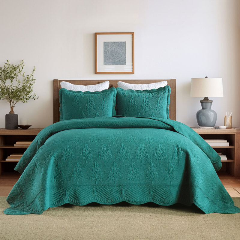 Emerald Green Cotton Queen Reversible Quilt Set