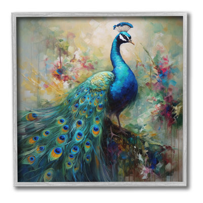 Floral Peacock Pattern Framed Giclee Art by Lazar Studio