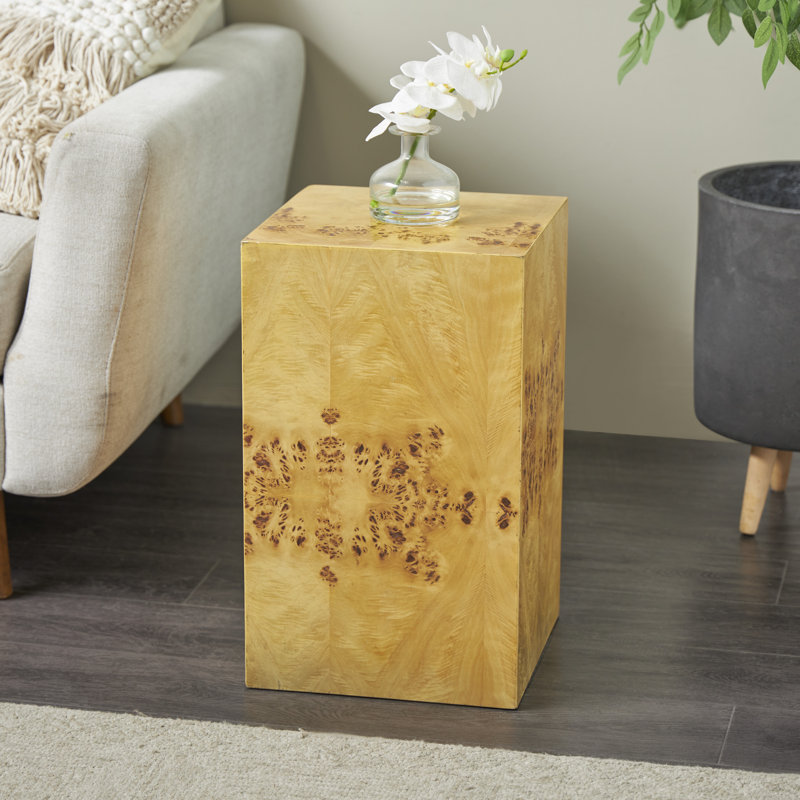Cole And Grey Wood Square Cube Accent Table With Wood Grain Patterns