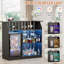 Armoire à vin, mini-réfrigérateur, station de charge intégrée, lumières à DEL RVB et prises de courant, support de refroidisseur de boissons autoportant avec porte-verres à vin pour bar à domicile