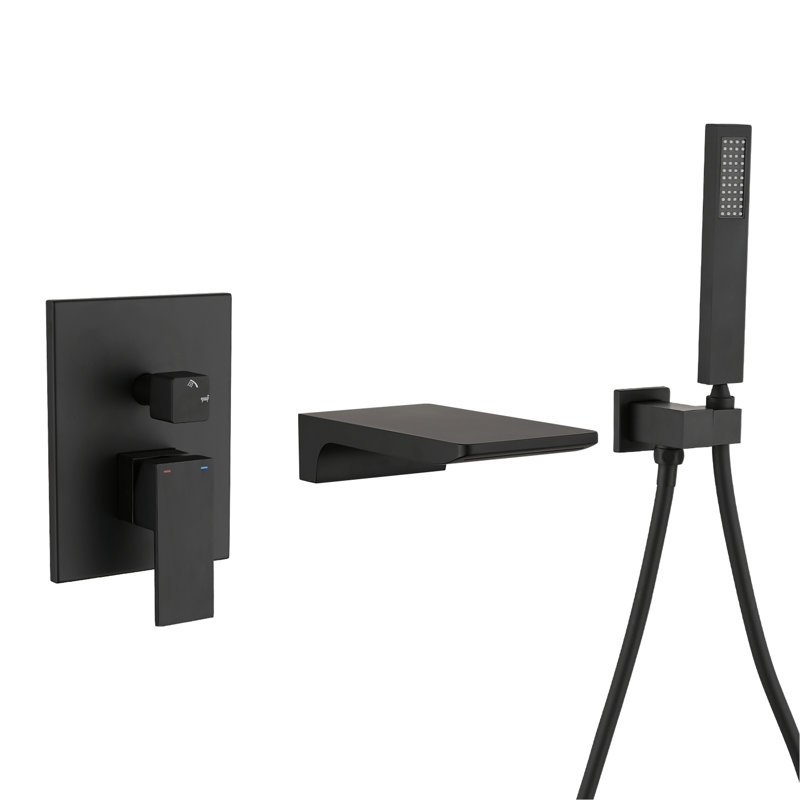 Matte Black Wall Mount Tub Filler Bathroom Bathtub Faucet, Handheld Shower For Targeted Cleaning, Single Handle Easy Operation Faucet In Style, Finish, With - Balanced Valve