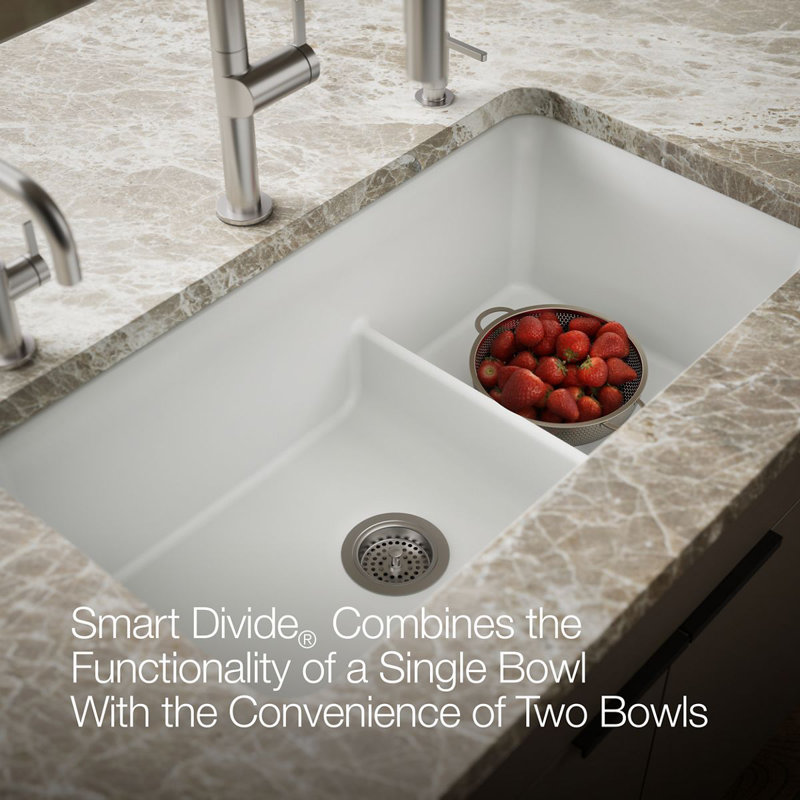Cairn Smart Divide 33-1/2" Undermount Kitchen Sink, White