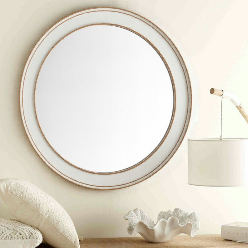 24 Inch Round Wooden Framed Mirror, Rustic Wood Wall Mirror for Farmhouse, Bedroom, Entryway