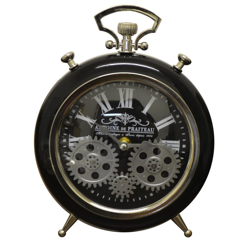 Metal Quartz Movement / Crystal Tabletop Clock, Black, 10' H x 3' W x 7.25' D
