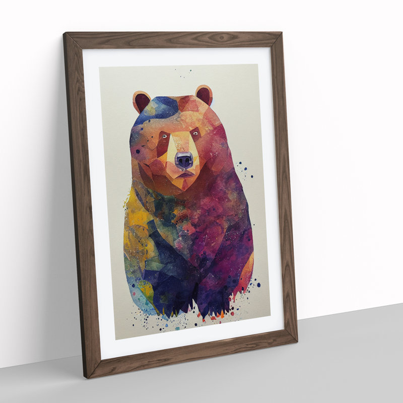 Bear Watercolour No.3 - Single Picture Frame Print, 64cm H x 46cm W x 2cm D, Walnut Framed