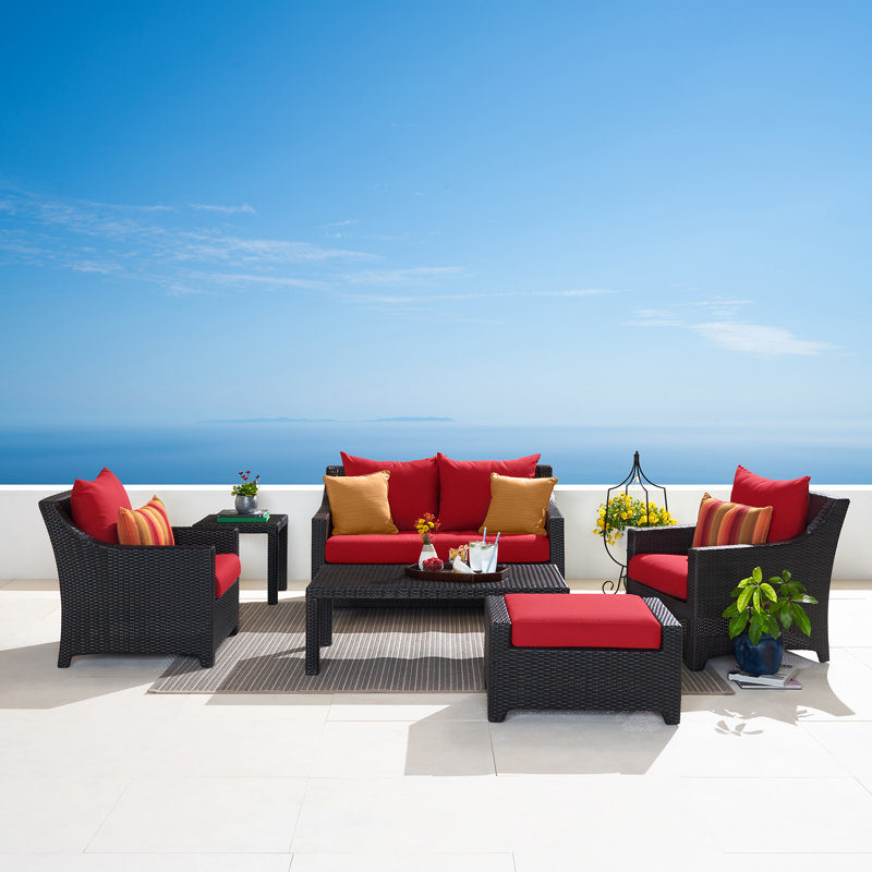 Fionnula 5-Person Patio Seating Set with Cushions, Canvas Jockey Red Sunbrella® Canvas