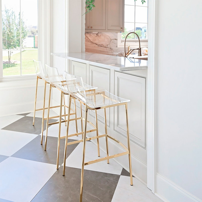 Counter Stool with Metal Frame, Clear/Gold