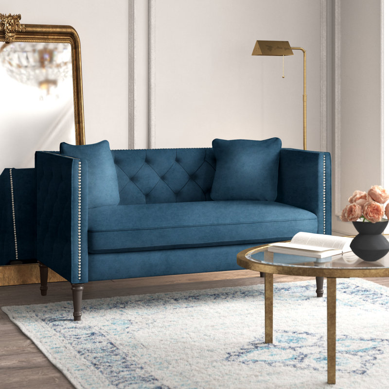 Avaan Upholstered 53'' Settee, Navy Blue