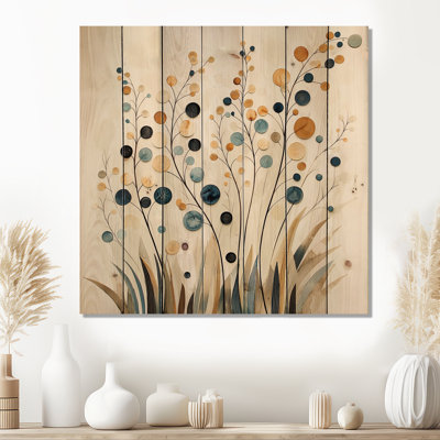 Whispers Of Spring In Minimalist Prairies III - Botanicals Blue Wood Print On Natural Pine Wood