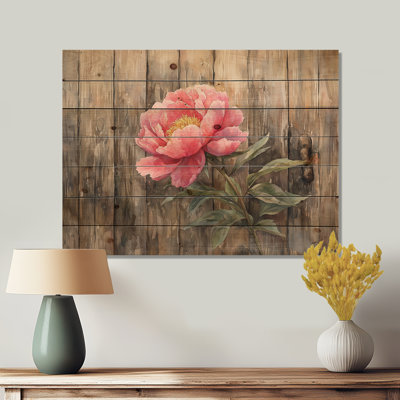 Pivoines de campagne près de la porte de l'écurie III - décoration murale en bois de pivoines - sur bois de pin naturel