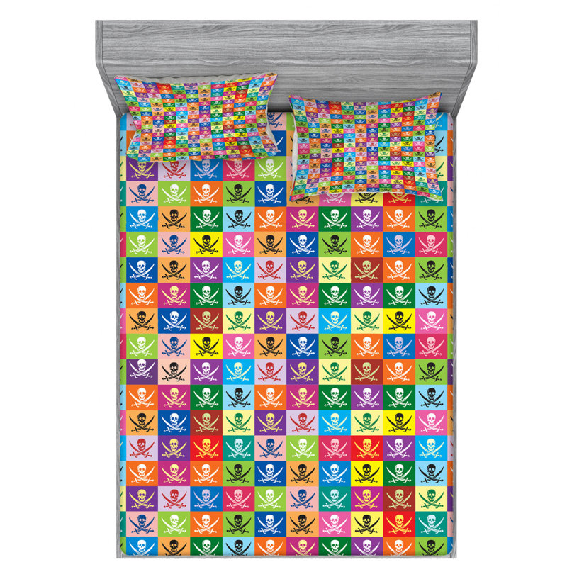 Microfiber Geometric Sheet Set, Queen Sheet Set + Fitted Sheet + 2 Pillowcases