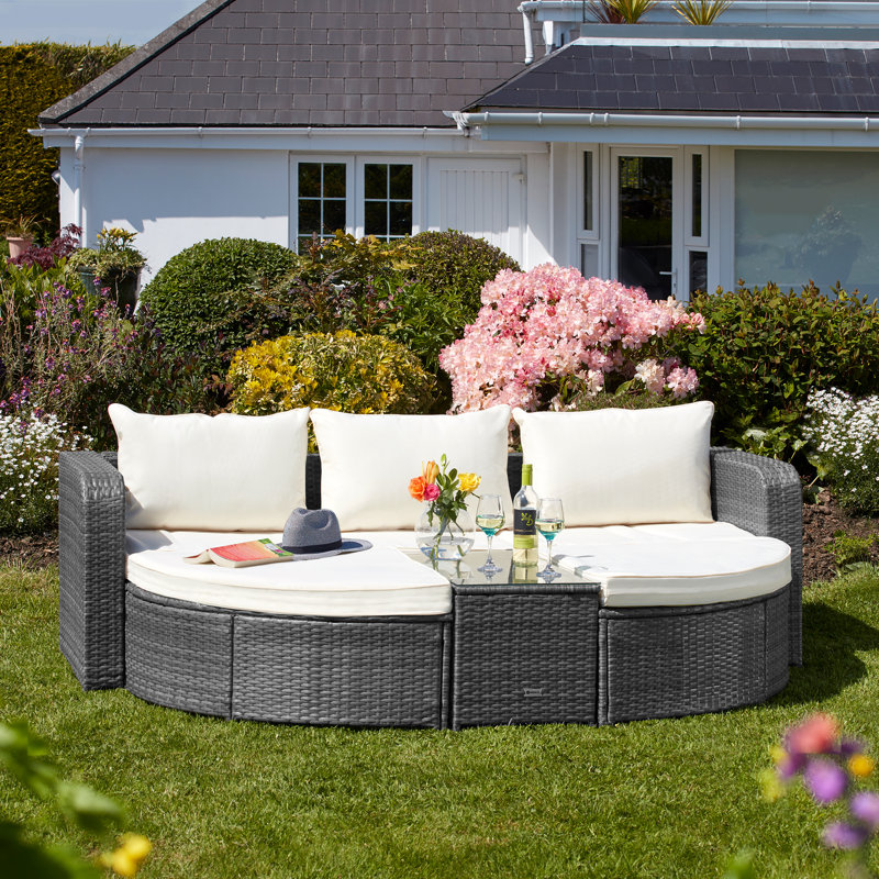 Boonton 110cm Wide Wicker Patio Daybed with Cushions, Dark Grey, Yes
