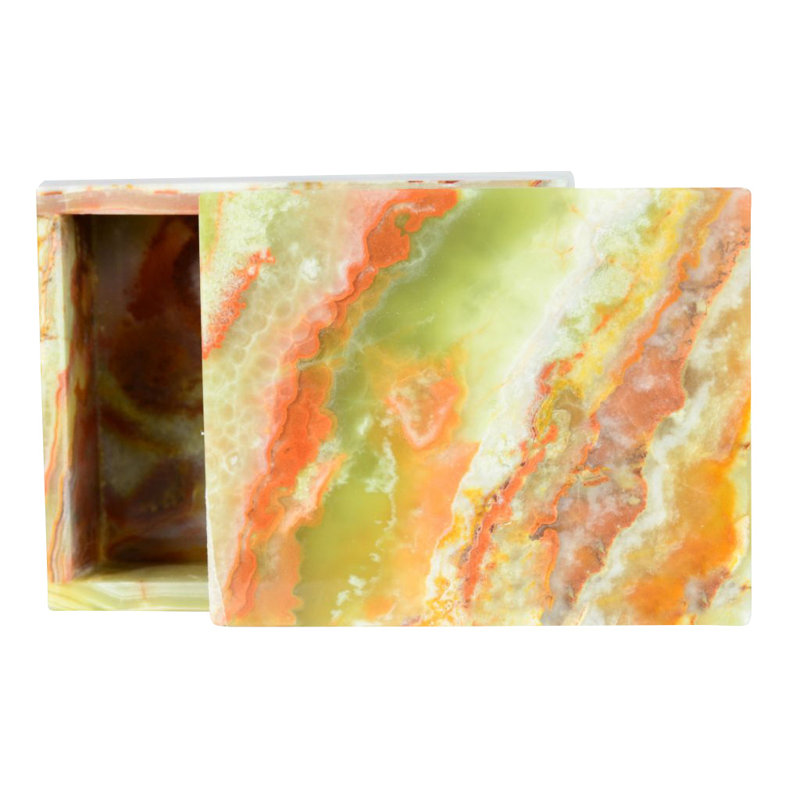 Boîte de rangement décorative en marbre, vert mousse naturel, 2 x 5 pouces, forme rectangulaire