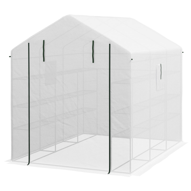 Outsunny Walk-In Greenhouse With Mesh Door And Windows, 18 Shelf Green House With Trellis, Plant Labels, UV Protective For Growing Flowers, Herbs, Vegetables, Saplings