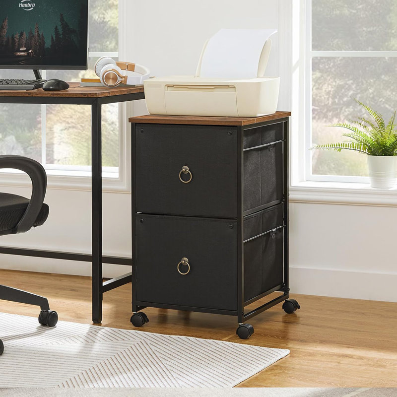 Black & Rustic Brown 2-Drawer Mobile File Cabinet - Rolling Printer Stand, Vertical Filing Cart (Nonwovens Drawers, Fits A4/Letter Size For Home Office)