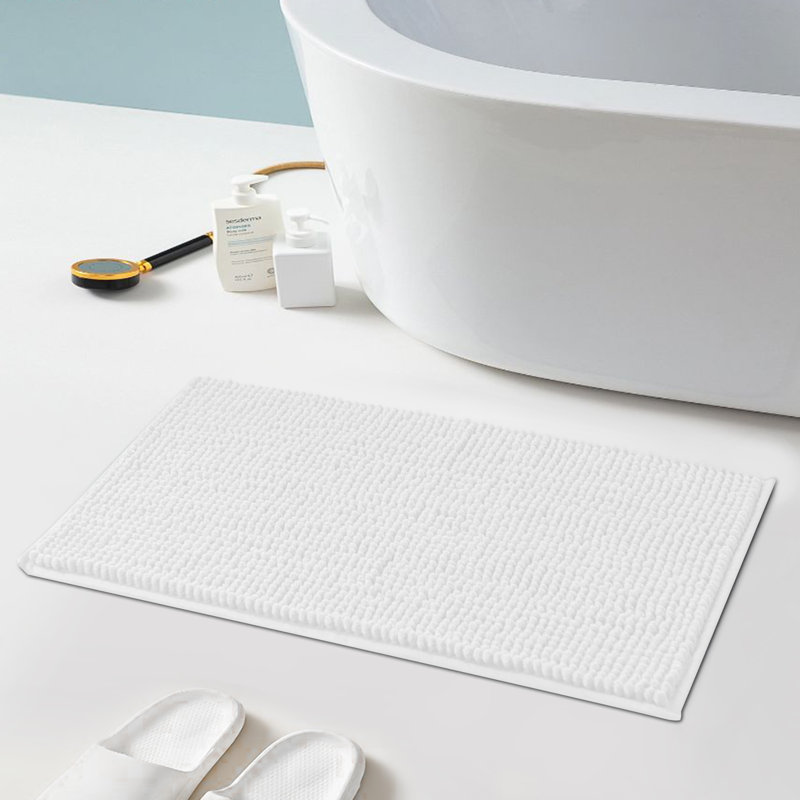 Super Soft  Absorbent Non-Slipping Bath Rug, 24" L x 16" W, White