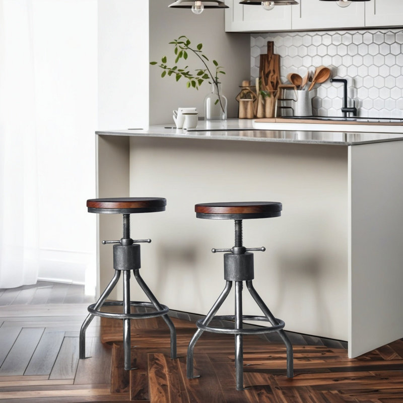 Swivel Counter Stool with Metal Frame, Dark Brown Seat/Silver Frame, 2