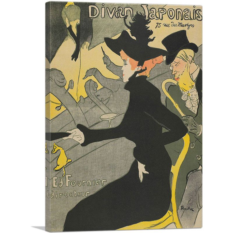 «Divan japonais 1893» par Henri De Toulouse-Lautrec - reproduction d'art sur toile tendue, H 40 po x l 26 po x P 0,75 po