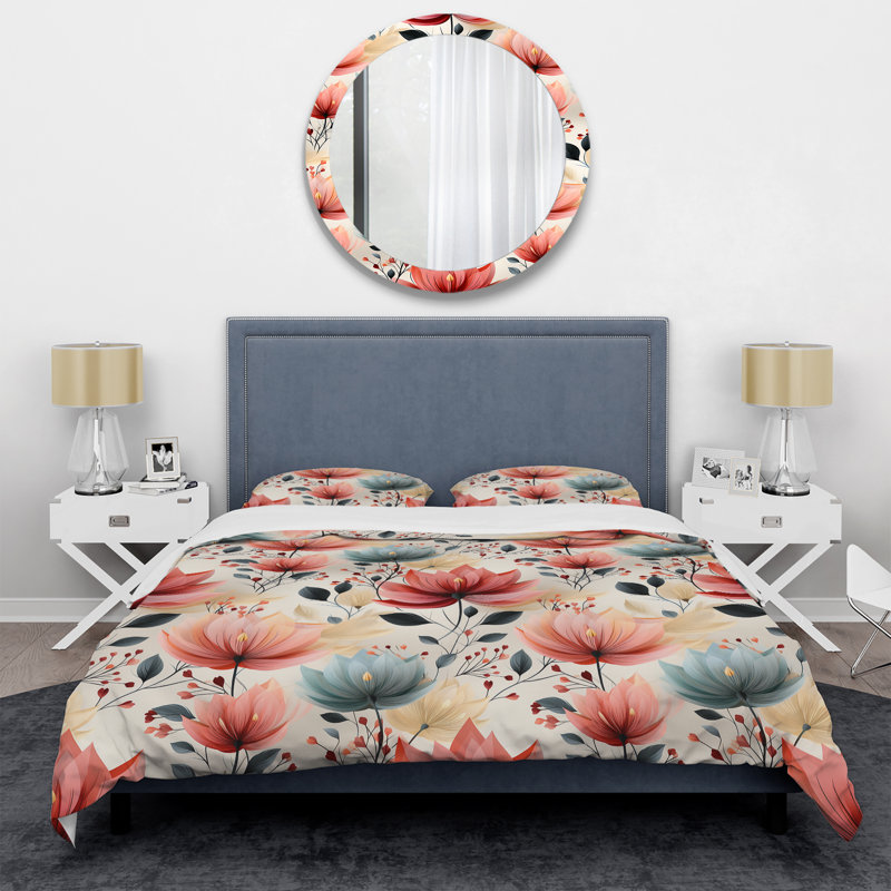 Ensemble de housse de couette Elegant Red Floral, Housse de couette simple + 1 taie décorative stan