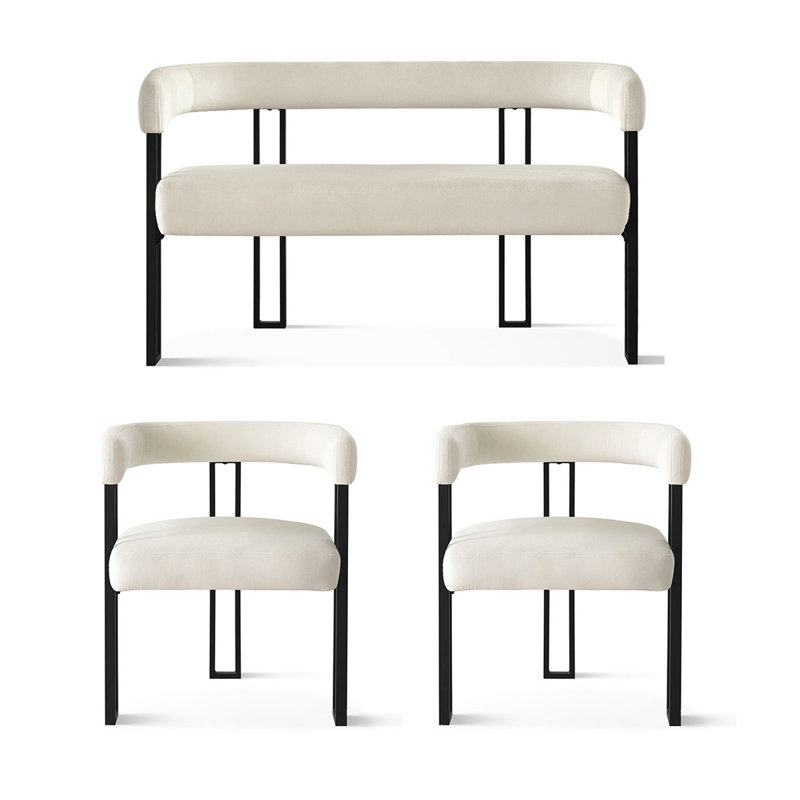 Causeuse et fauteuil en velours 3 pièces Dulcine Minimalist, Beige