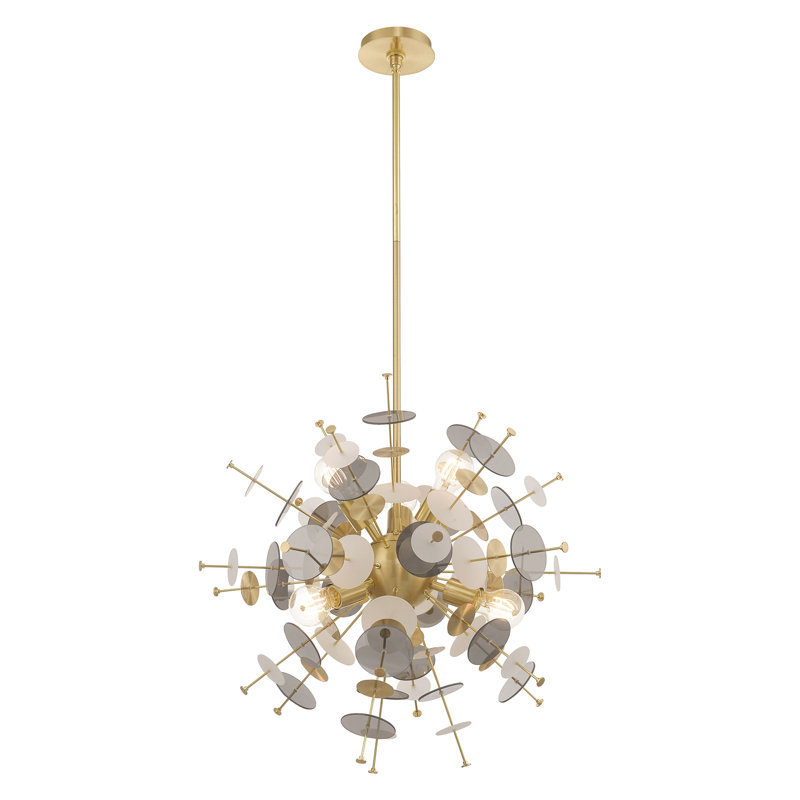Lustre sphérique spoutnik 6 lumières Nichalaus, H 38 po x l 30 po x P 30 po, Laiton satiné