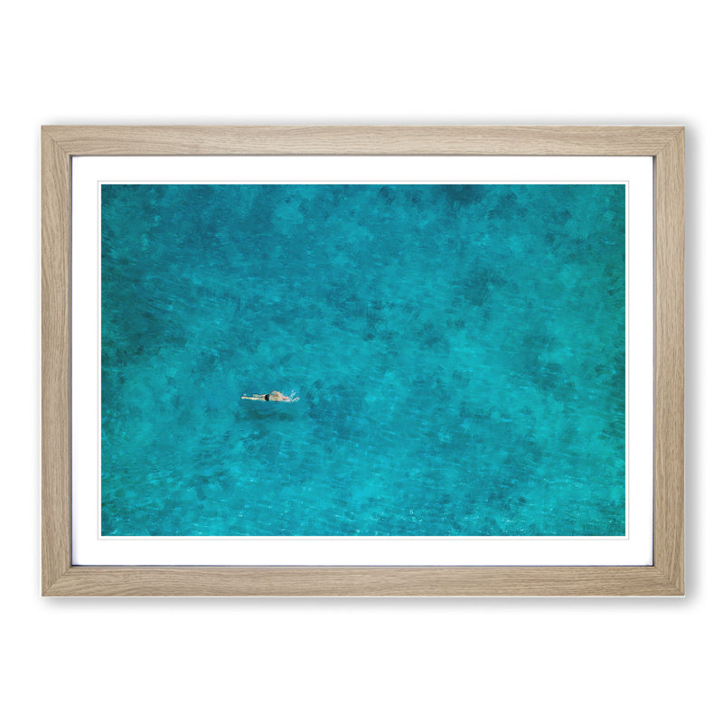 Swimmer in the Sea - Framed Print, 27cm H x 36cm W x 2cm D, Oak Framed