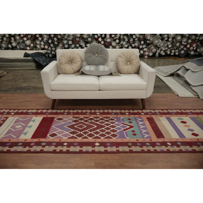 Tapis kilim tissé à la main multicolore 3 x 13 avec des motifs uniques