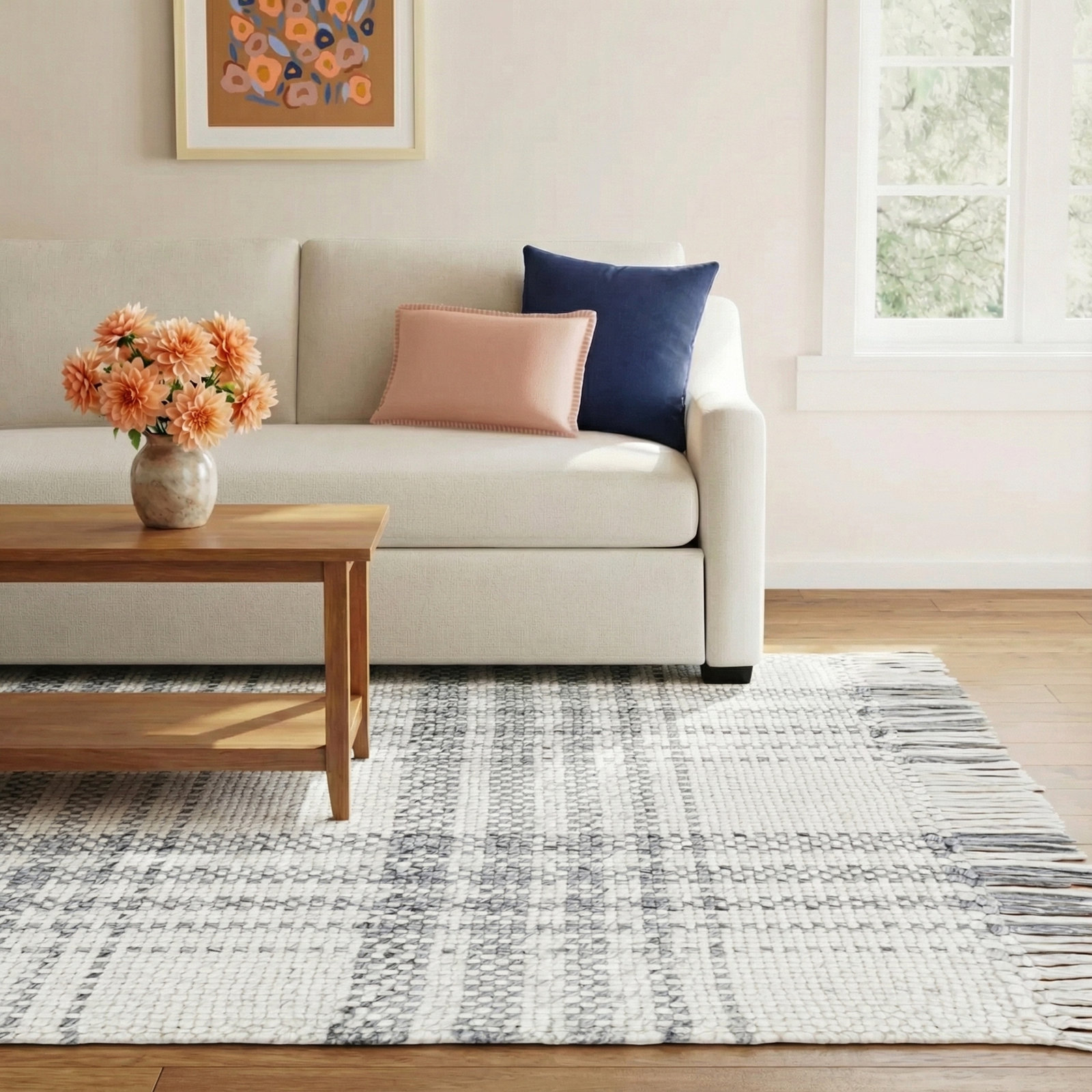 Cay Plaid Handmade Flatweave Recycled P.E.T. Area Rug in Gray/Beige, Rectangle 8' x 10'