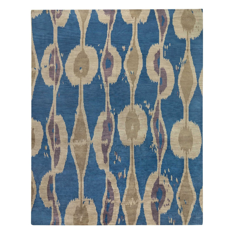 Miri Wool Ikat Area Rug in Blue/Beige, Rectangle 10' x 14'